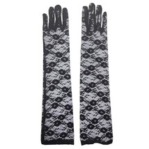 Black Lace Gloves Elbow Length Floral Sheer Stretch Dress Up Party Costu... - £10.97 GBP