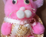 Pink Easter Bunny Rabbit Pipe Cleaner Puffy Pompom Straw Hat Crafted Mag... - £10.89 GBP