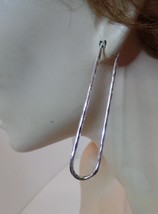 Wavy Silvertone Oblong Earrings Apx 3&quot; Long Worn One TIme - £15.51 GBP