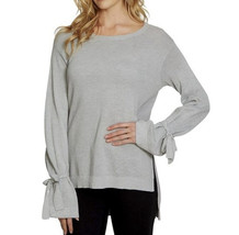 1. STATE Tie Sleeve Waffle Knit Tunic Top Size S Light Gray Longline Rel... - $276.02 MXN