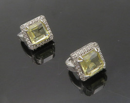 925 Sterling Silver - Shiny Yellow &amp; White Topaz Square Drop Earrings - EG8491 - £27.91 GBP