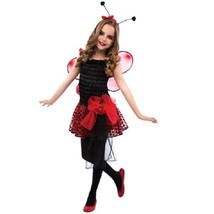 Cute Girls Red Black Queen Ladybug Costume Sz 8-10 Dress Wings Antenna H... - $18.76