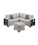 Marlow 4-Piece Modern Beige Boucle Sectional Set with Ottoman and Built-... - $1,399.00
