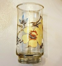 Tumbler 8 oz Drinking Glass Yellow Apple Blossom 5.5 &quot; Blue Buds Brown B... - £7.71 GBP