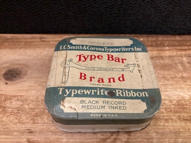 Vintage TYPE BAR BRAND Typewriter Ribbon Tin - $4.90