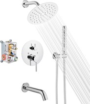 Airuida Round Shower System with Tub Spout Chrome Polish 8&quot; Wall Mount - £79.28 GBP