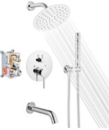 Airuida Round Shower System with Tub Spout Chrome Polish 8&quot; Wall Mount - £78.65 GBP