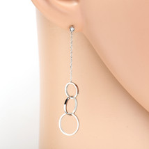 Silver Tone Earrings with Sparkling Crystals &amp; Dangling Circles - £21.30 GBP