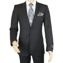 Men's Suit Wool Cashmere Georgio Cosani Two Buttons 910-04 Gray Pinstripe image 2