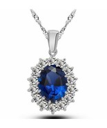 NEW British Vintage Style Princess Engagement Blue Sapphire Pendant Neck... - £4.96 GBP