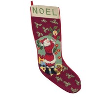 Christmas Stocking Cross Stitch NOEL Santa Candle Bear Gifts Holly Handm... - $38.56