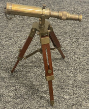 Nautical Design Antique Brass Spyglass Telescope With Wooden Tripod Mari... - £38.79 GBP