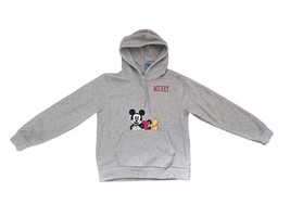 Disney Mickey Mouse Fleece Hoodie Adult Size Small Grey Embroidered - $253.65 MXN