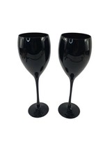 1970&#39;s Libby Black Glass Long Stemmed Water Goblets Wine Glasses Set of 2  - £15.49 GBP