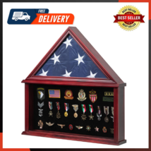 Large Military Shadow Box Solid Wood Burial Flag Display Case Mahogany F... - £101.58 GBP