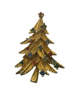 Vintage Rhinestone Christmas Tree Brooch Brushed Gold Tone Lapel Pin Jew... - €16,03 EUR