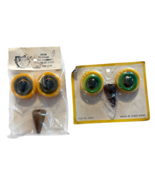 Macrame Owl Eye Beak Green &amp; Yellow Plastic Macrame Vintage Lot of 2 - $19.59