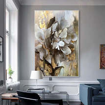 Flower Wall Decor Art Poster Ocean Seaside Thick Gray And Black Oil Painting Sim - £88.20 GBP