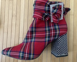 Betsey Johnson Millburn Red Plaid Rhinestone Heel Ankle Boots Women’s 6 M - $29.70