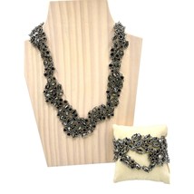 St. John Women&#39;s Crystal Collar Necklace and Bracelet Set Silver Tone Filigree - $450.00