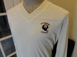 Vtg 90&#39;s Logo 7 Pittsburgh Steelers NFL Embroidered V Neck 80-20 Sweater L NICE - £39.18 GBP