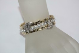 Vintage 18K Yellow Gold Graduating Pearl Diamond Herringbone Link Bracelet 7&quot; L - £3,004.87 GBP