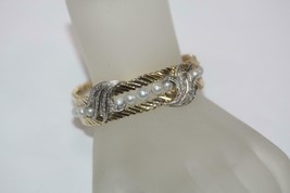 Vintage 18K Yellow Gold Graduating Pearl Diamond Herringbone Link Bracelet 7&quot; L - £3,004.87 GBP