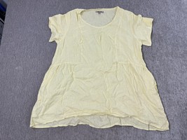 Flax Shirt Womens Large Yellow Linen Short Sleeve Tunic Top Scoop Neck F... - $32.66
