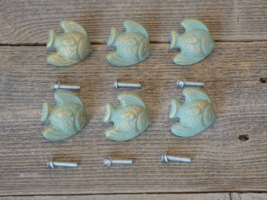 6 Fish Drawer Pulls Cabinet Bathroom Nautical Knob Cast Iron Decor Cast Iron - £13.58 GBP