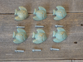 6 FISH DRAWER PULLS CABINET BATHROOM NAUTICAL KNOB CAST IRON DECOR CAST ... - $16.99