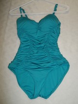 Badgley Mischka Shirred Bandeau Maillot One Piece Swimsuit Blue 4 12-$118 - £35.92 GBP+