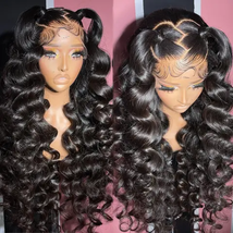 Loose wave curly human hair transparent lace front wig/26 inch loose wav... - £251.05 GBP+