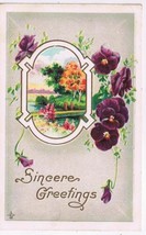 Easter Postcard Embossed Pansies River Scene Bridge 1913 - £2.27 GBP