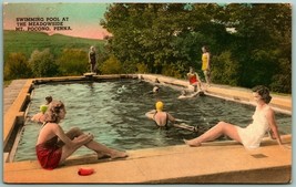 Swimming Pool Meadowside Mt Pocono PA Hand Colored Collotype Postcard C14 - £8.02 GBP