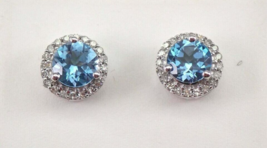 2 Ct Round Aquamarine Diamond Push Back Halo Stud Earrings 14K White Gold Plated - £45.97 GBP