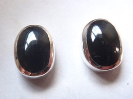 Very Small Black Onyx Oval 925 Sterling Silver Stud Earrings - £16.67 GBP