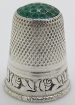 Ancien Italien Fait À La Main Argent Véritable .800 &amp; Vert Pierre Size 8 Thimble - $26.91