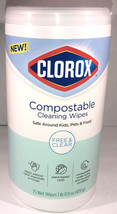 Clorox 75 Ct Compostable Cleaning Wipes Free &amp; Clear-NEW-SHIP SAME BUSIN... - £7.10 GBP