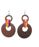 Chunky Brown Wooden Beaded Boho Beach Jamaican Dangle Earrings Costume J... - $27.72