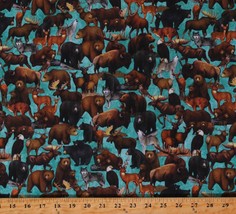 Cotton Northwoods Animals Bears Moose Teal Fabric Print by the Yard D187.02 - £10.18 GBP