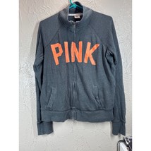 PINK Victoria&#39;s Secret Sweatshirt Full Zip Gray Coral Spellout Mock Neck... - $408.81 MXN