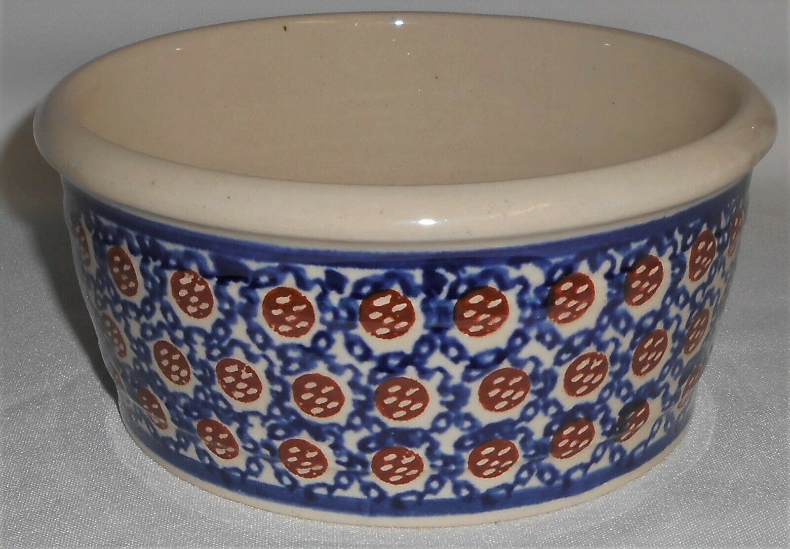 BOLESLAWIEC Blue/Brown FISH EYE PATTERN 32 oz 7&quot; Hand Made Bowl MADE IN ... - $29.69