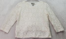 Vintage Kate Hill Blouse Top Women&#39;s Petite Medium Ivory Lace Floral Round Neck - £18.48 GBP