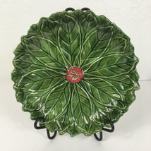 1968 Vintage Hand-Painted Ceramic Christmas Bowl 10&quot; Green Leaves Red Be... - $39.59