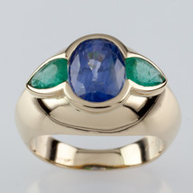 Natural Sapphire and Emerald 18k Yellow Gold Ring w/ GIA Cert Size 5 - £3,290.46 GBP