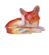 Jeweled Enameled Pewter Fox Hinged Trinket Ring Jewelry Box by TerraCottage - $26.71