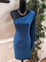Bisou Bisou Women&#39;s Blue One Shoulder Off Long Sleeve Knee Length Dress Size 16 - £35.72 GBP