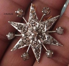 Antique Rose Cut Diamond Silver Star Shaped Brooch, Art deco brooch, Star brooch - £265.57 GBP