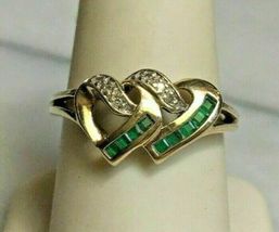 2.5Ct Simulated Emerald  2 Hearts Engagement Ring Gold Plated 925 Silver - £71.61 GBP