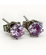 925 Sterling Silver Pink Cubic Zircon 5mm Round Brilliant Cut Stud Earrings - $18.51